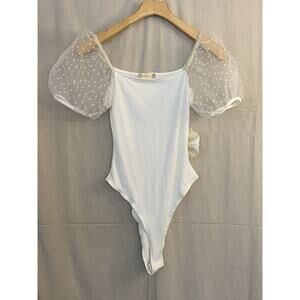 Altar'd State Women's Boho Chic Romantic Bridal Puff Bodysuit Size S Sheer NWT‎